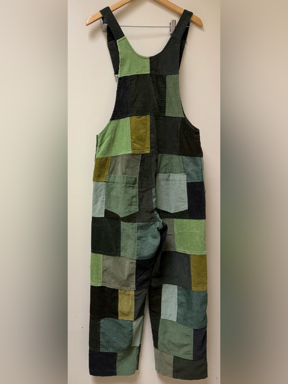 NWT; 🟤Gypsy Rose Patchwork Corduroy Overalls in Olive & Burgundy🟢 - Picture 3 of 12